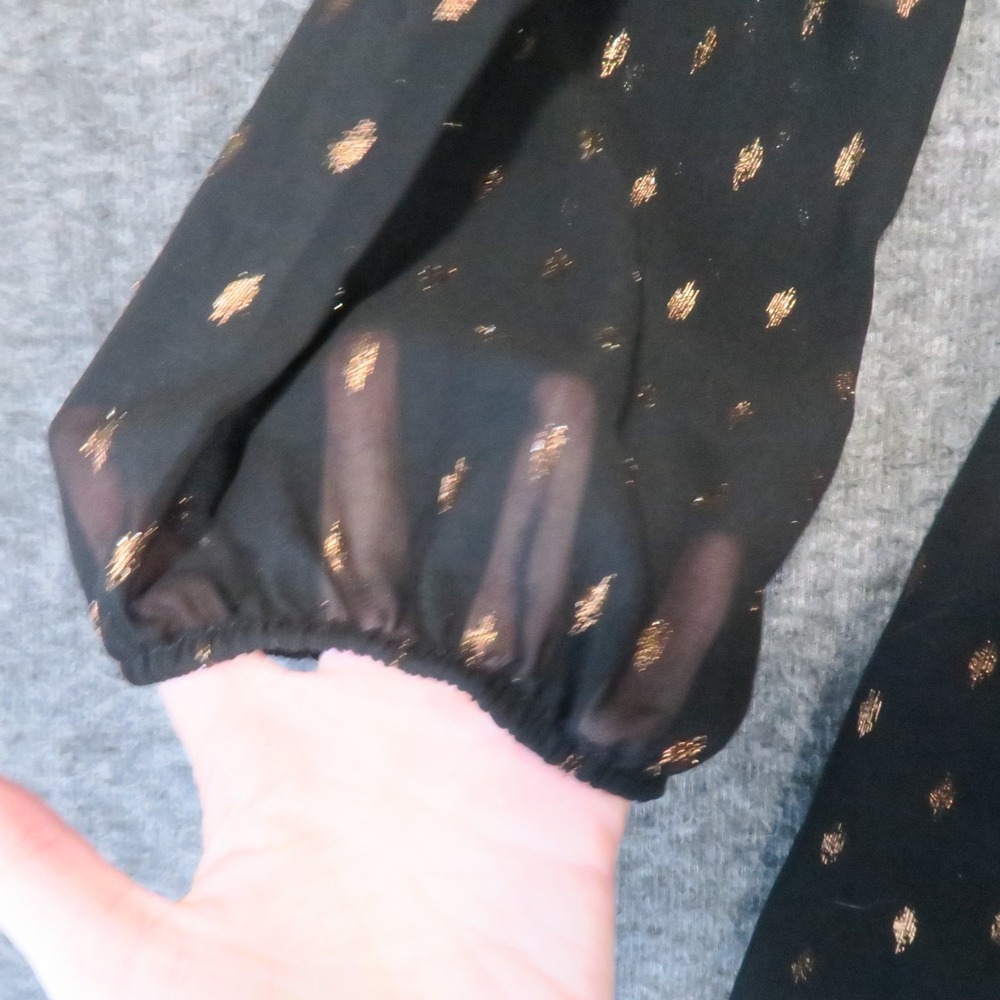 Maurices Foil Dot Dress 2X Black Gold Metallic Strappy Neck Sheer Whimsigoth - Picture 7 of 11